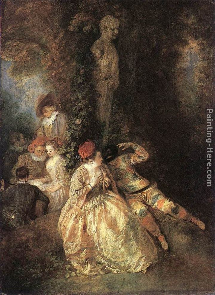 Harlequin and Columbine painting - Jean-Antoine Watteau Harlequin and Columbine art painting
